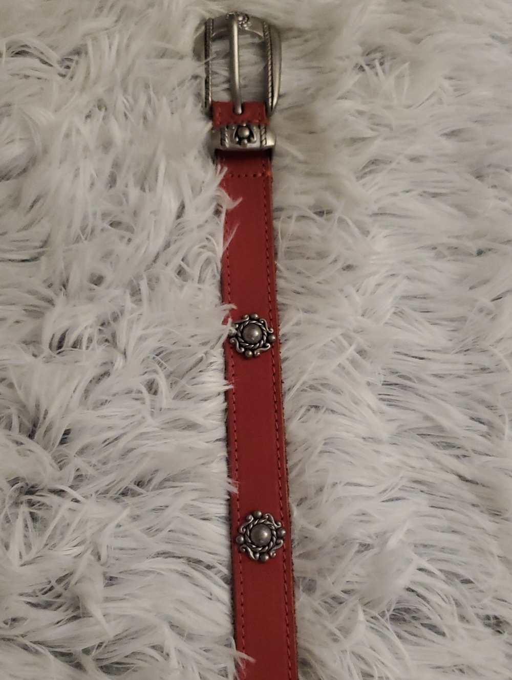 *Urban Outfitters Red Leather Belt with Silver Concho Accents*